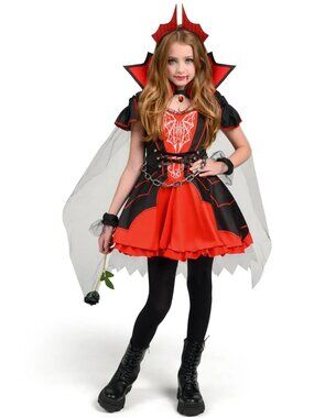 Youth L 10-12 Spooktacular Creations Red Dark Vampire Halloween Costume w/ Cape